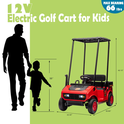 12V Ride On Golf Cart with Roof for Kids | Ages 3+ |Outdoor/Off Road/Electric Car