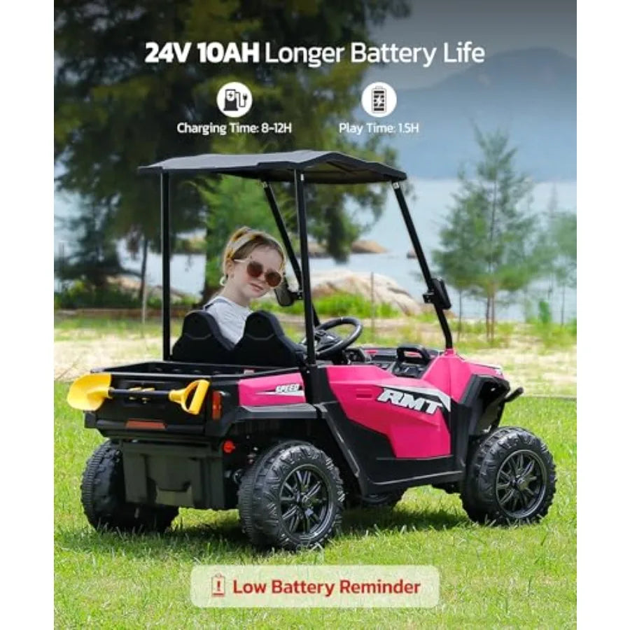 24V 2-Seater Kids Dump Truck 4WD w/ Remote & Sun Shade | (Age: 4-12Y)