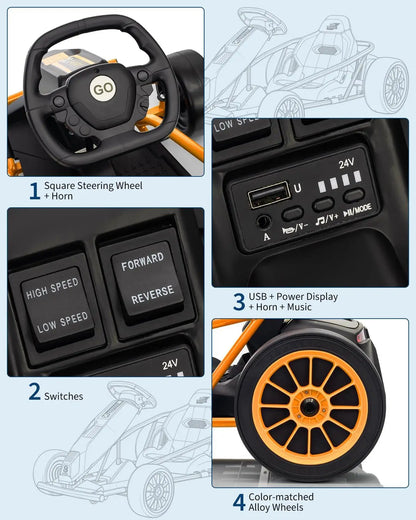 24V Kids Drift Go Kart 2x300W High-Speed 8.5 MPH | High Speed Drifting Car with Full Metal Body(Age: 5-12 Years)