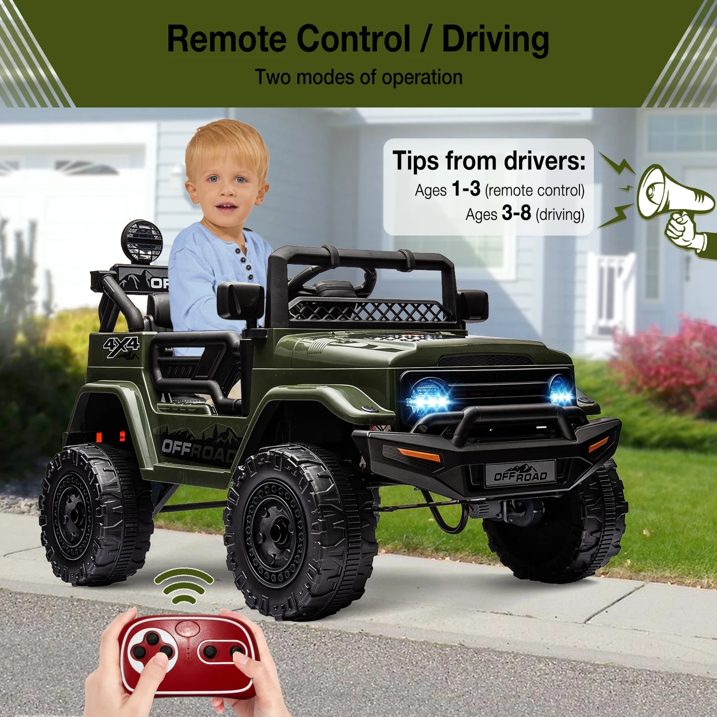 OFF Road 12V Kids Ride-On Truck w/ Remote, Bluetooth & LED |2-Seater