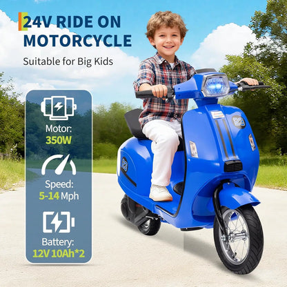 24V Kids Electric Motorcycle/Scooter w/ Seat & LED | Kids Rider (Age: 5-14Y)