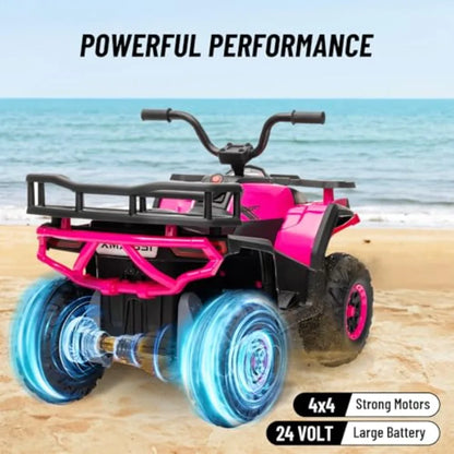 24V 4x4 Ride-On ATV Quad for Kids w/ Kneepads | 5Mph Max Speed & Big Tires