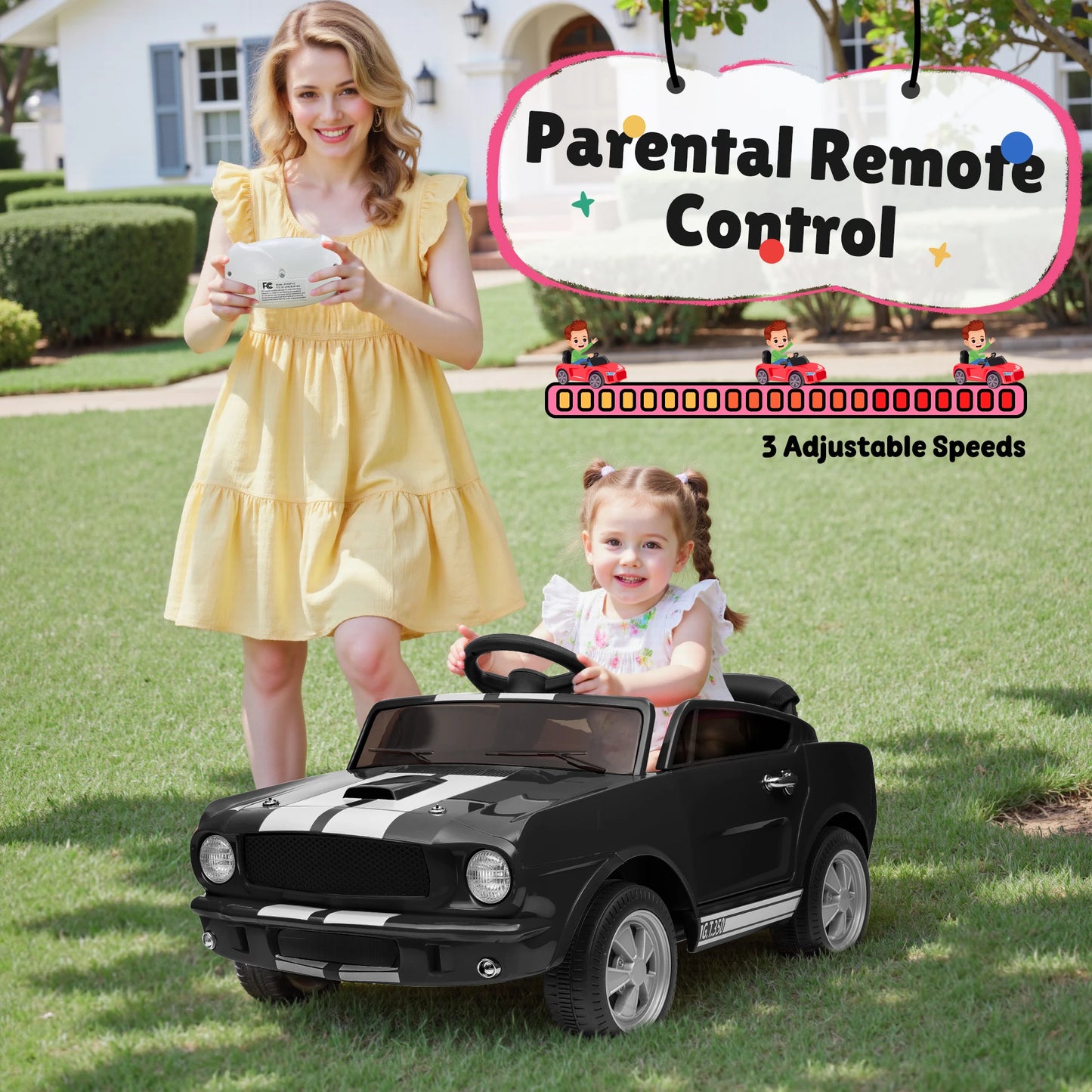 [Official Licensed] - 12V Shelby GT350 Kids Electric Car - 2WD W/ Parent Remote Control & Safety Belt - All-Terrain Ride-On