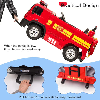 12V Kids Ride-On Fire Truck w/ Remote & Siren(Age: 2 -8Y )