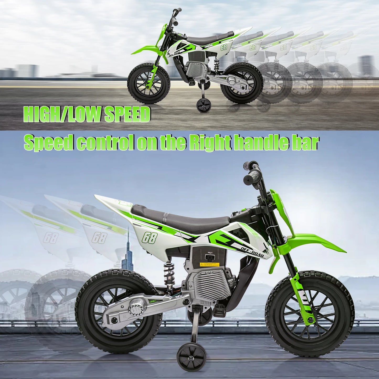 12V Kids Electric Dirt Bike w/ Training Wheels & Music | Safe Ride-on Motorcycle for Children(Age: 3 to 6Y)
