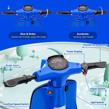 24V Kids Electric Motorcycle/Scooter w/ Seat & LED | Kids Rider (Age: 5-14Y)
