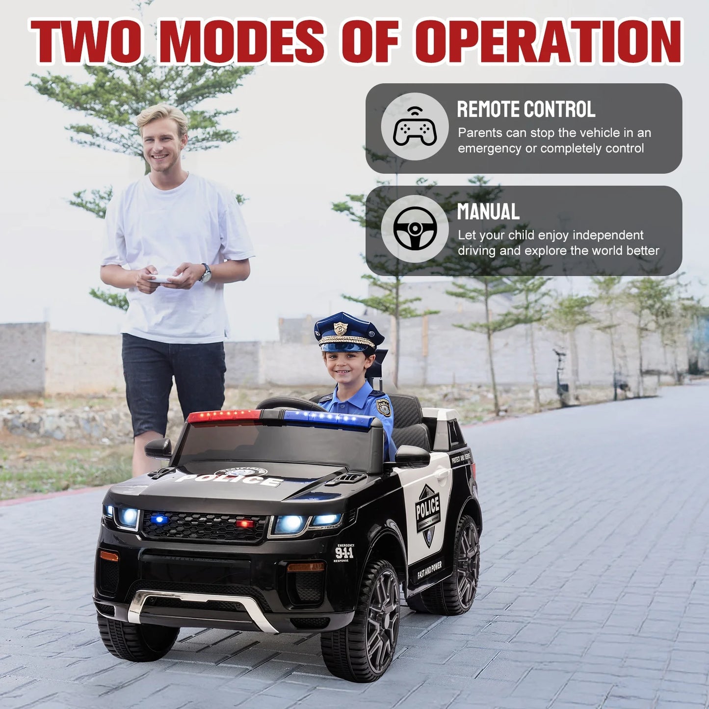 12V Kids Police Truck Ride-On Car w/ Remote, Siren & Lights | 1-Seater