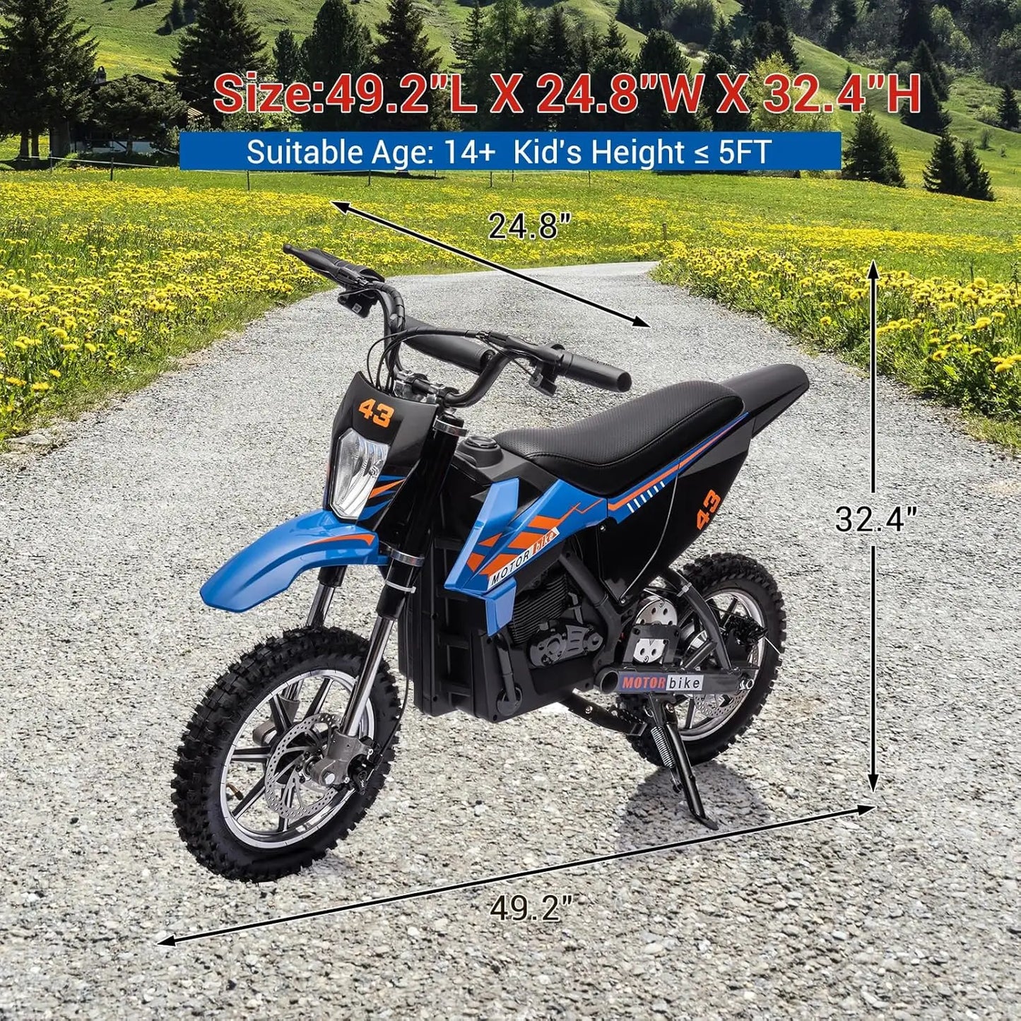 36V 500W Kids Electric Dirt Bike w/ Dual Brakes | Off-Road Motorcycle for Big Kids(6-16Y)