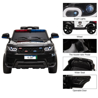 12V Big Kids Police Ride-On Car w/ Remote, Music & LED | 4Wheel Drive | 1-Seater