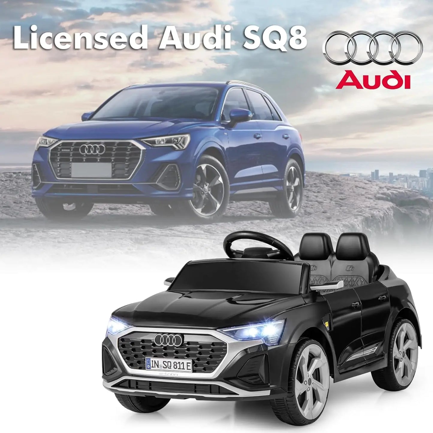 Licensed Audi SQ8 Ride on Car, Battery Powered Electric Vehicle for with Remote Control, Adjustable Music, LED Lights, Suspension