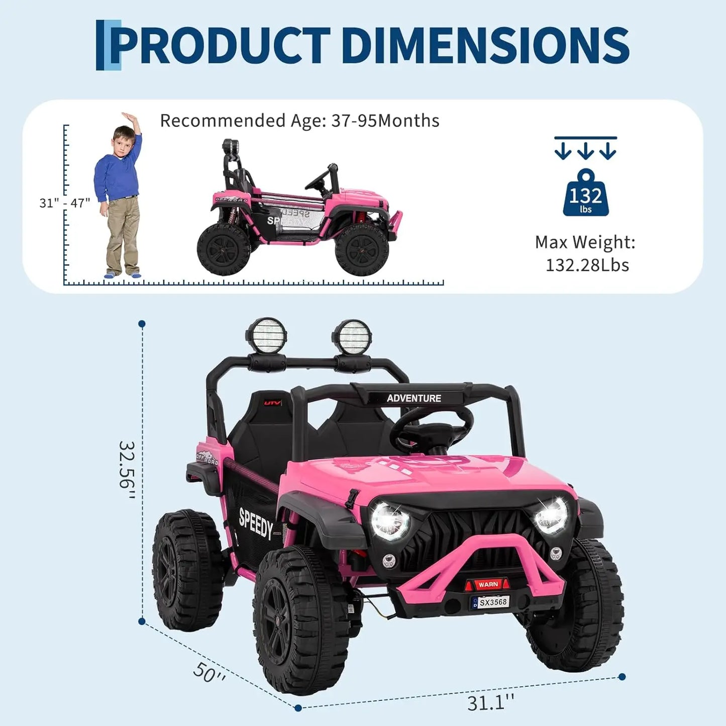 24V 2-Seater Kids Ride-On Truck w/ Remote & Bluetooth | (Age: 3 to 8 Yeras)