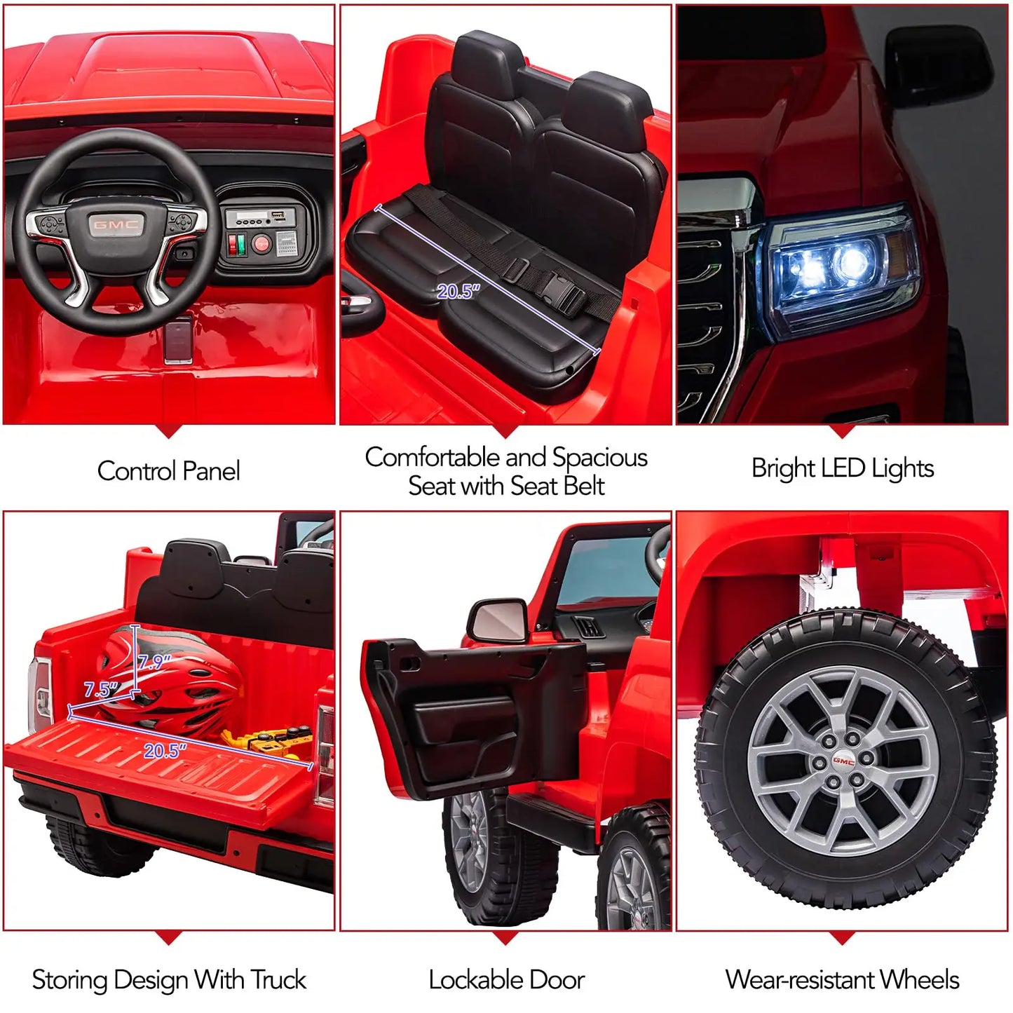 GMC 24V 2-Seater Kids Ride-On Truck w/ Remote & LED