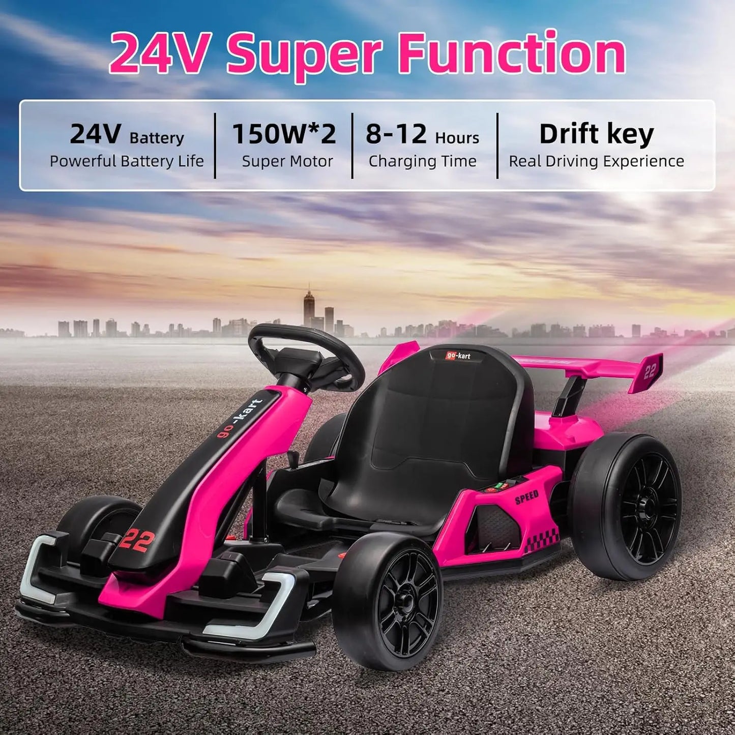 24V Kids Drift Kart 300W Powerful Motor w/ Sport Modes & EVA Tires