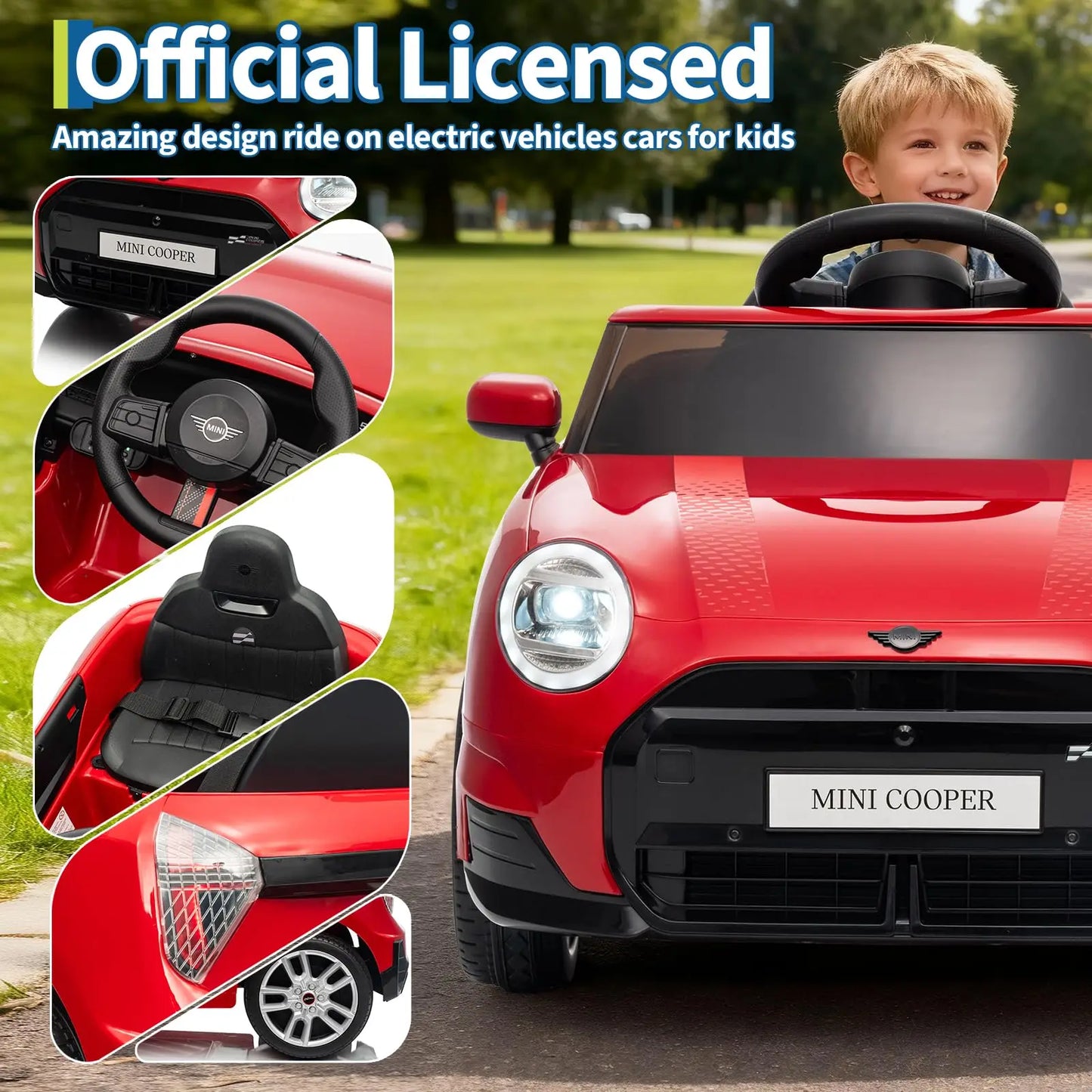 12V Mini Cooper Ride on Car Toy For Kids | Battery-Powered Electric Driving Car for kids With Parental Control