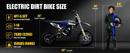 KOOZ 36V 1000W Electric Dirt Bike for Kids| 18 MPH | Kids Rider
