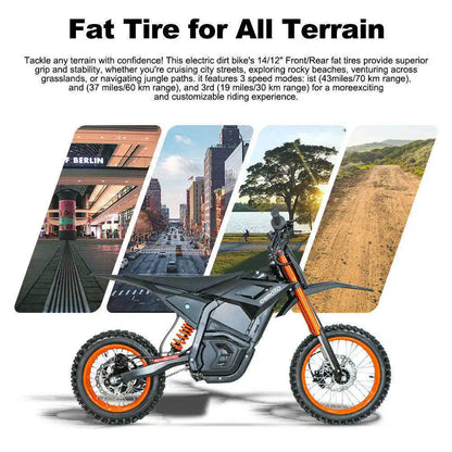 48V - 3000W Electric Dirt Bike | Off-Road Mountain E-Bike w/ Hydraulic Brakes for 12+ Ages