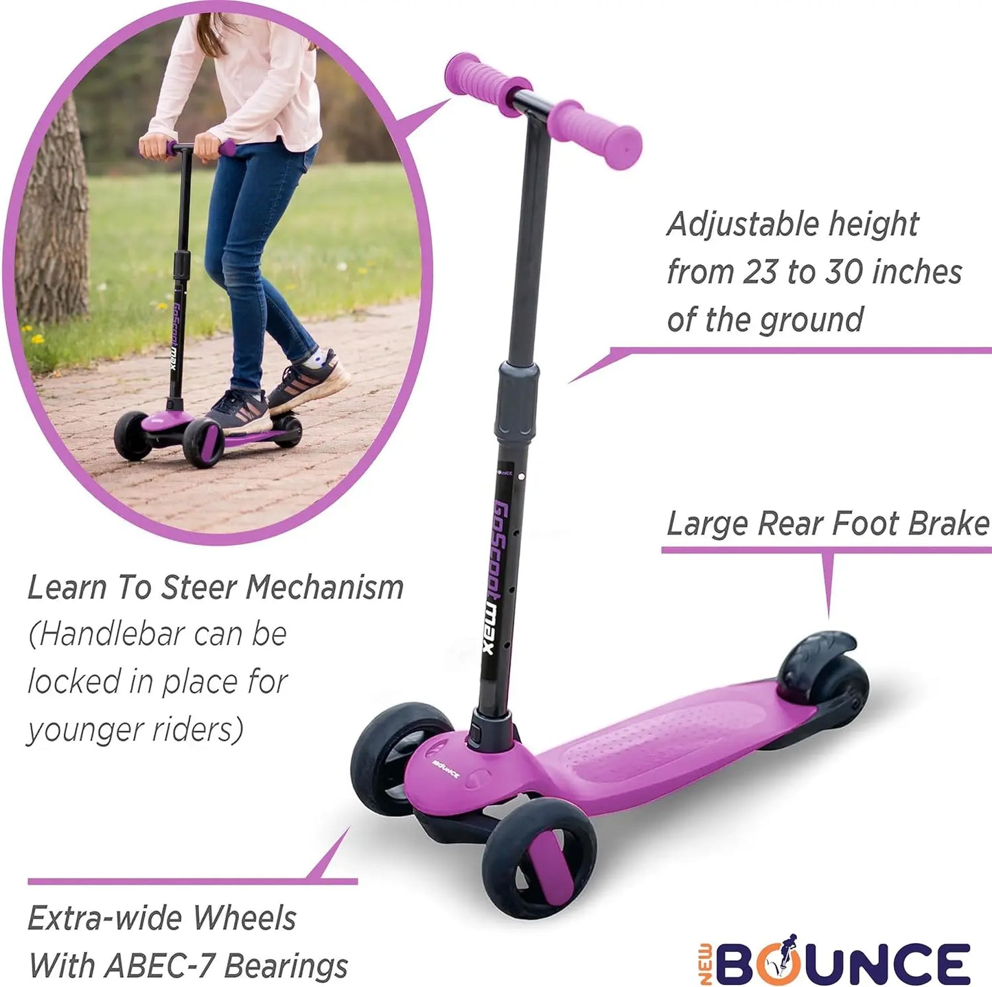 New-Bounce Scooters for Toddlers - 3 Wheel Scooter for Kids with Adjustable Handlebar | Perfect for Children and Toddler(for Ages: 3-10)