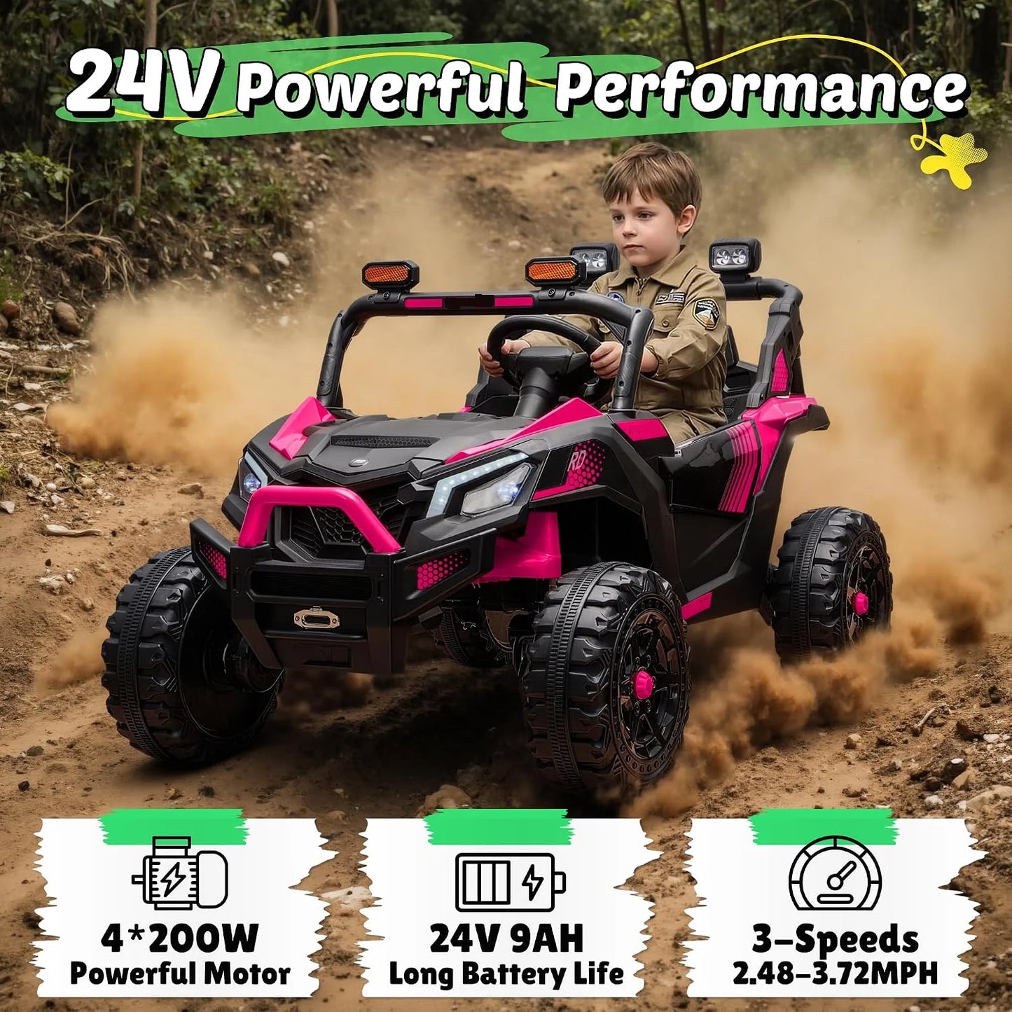 2 Seater 24V 4WD Kids Electric Ride-On UTV Off-Road Buggy with Remote | Best Gift for Kids Boys Girls