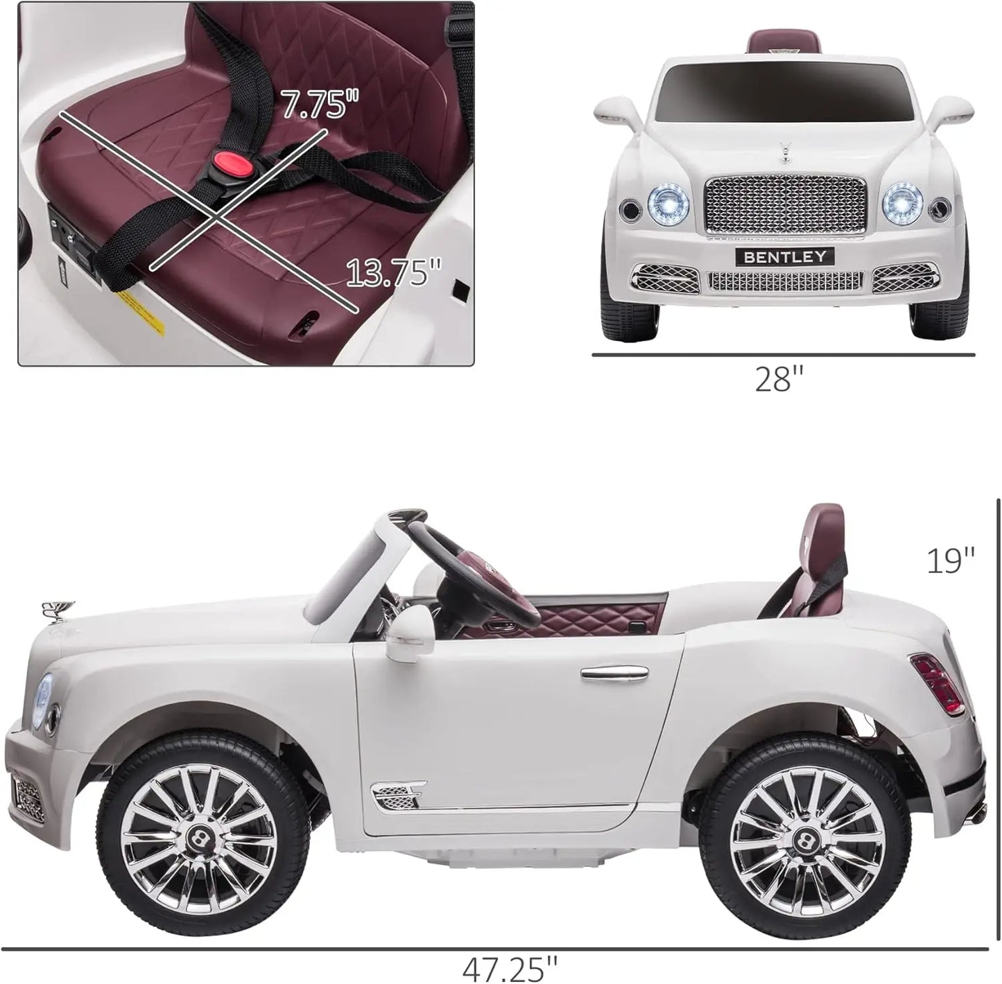 Bentley Mulsanne 12V Kids Ride on Car, Battery Powered Car with Remote Control, Suspension, Startup Sound, LED Lights, MP3, Horn, Mus