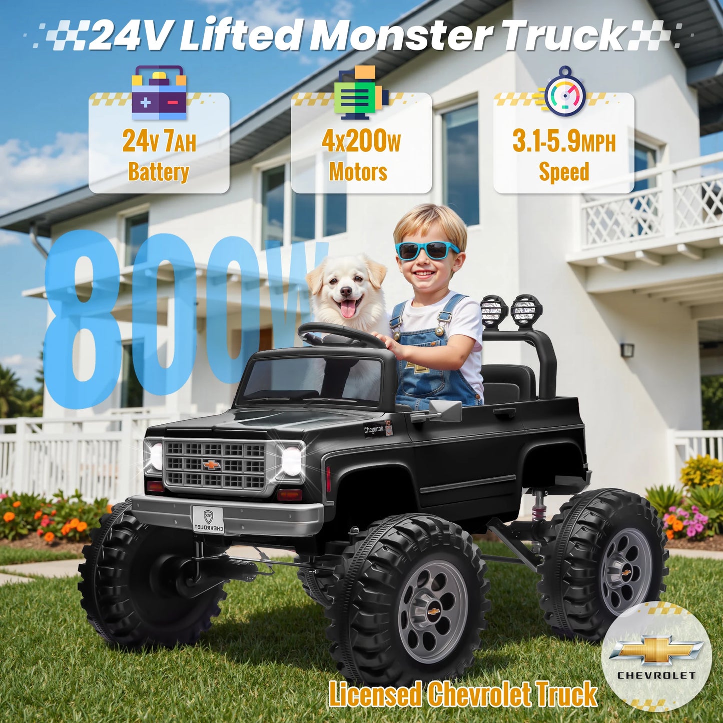 24V Chevrolet Cheyenne Kids Ride-On Truck w/ Parent Remote | 2X200W Powerful Motor