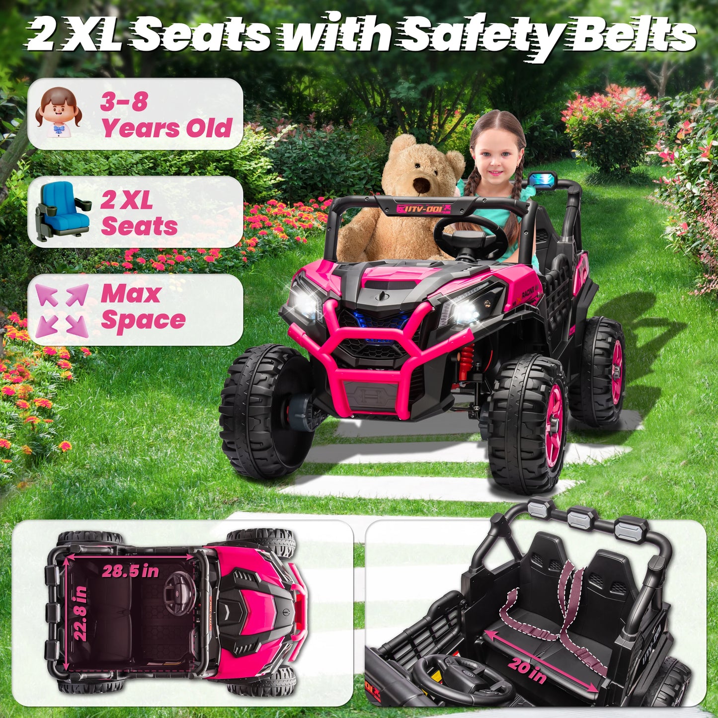 24V XL 2-Seater Kids Ride-On UTV 4WD w/ Remote | Off-Road UTV w/Long-Endurance Battery Power