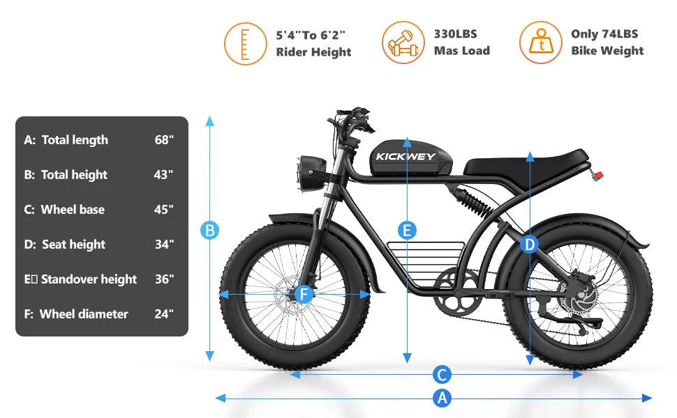 KICKWEY 48V K7 1500W Mountain Electric Bike for Teens & Adult - Fat Tire E-Bike