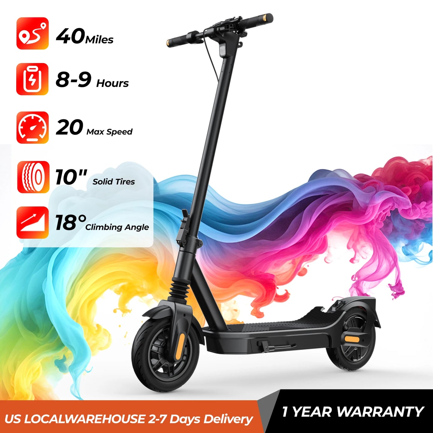 E8-10 Foldable Electric Scooter for Adults | 20 MPH & 40-Mile Range |1000W Peak | Kids Rider