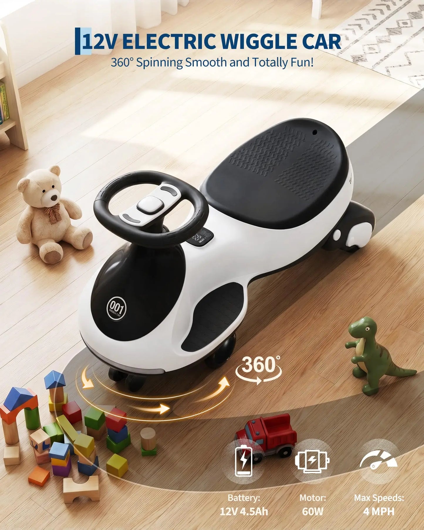 12V 2-in-1 Electric Wiggle Car for Ages 2–6 | Flashing Wheels | 2 In 1 Ride On Swing Car With Pedal For Toddlers