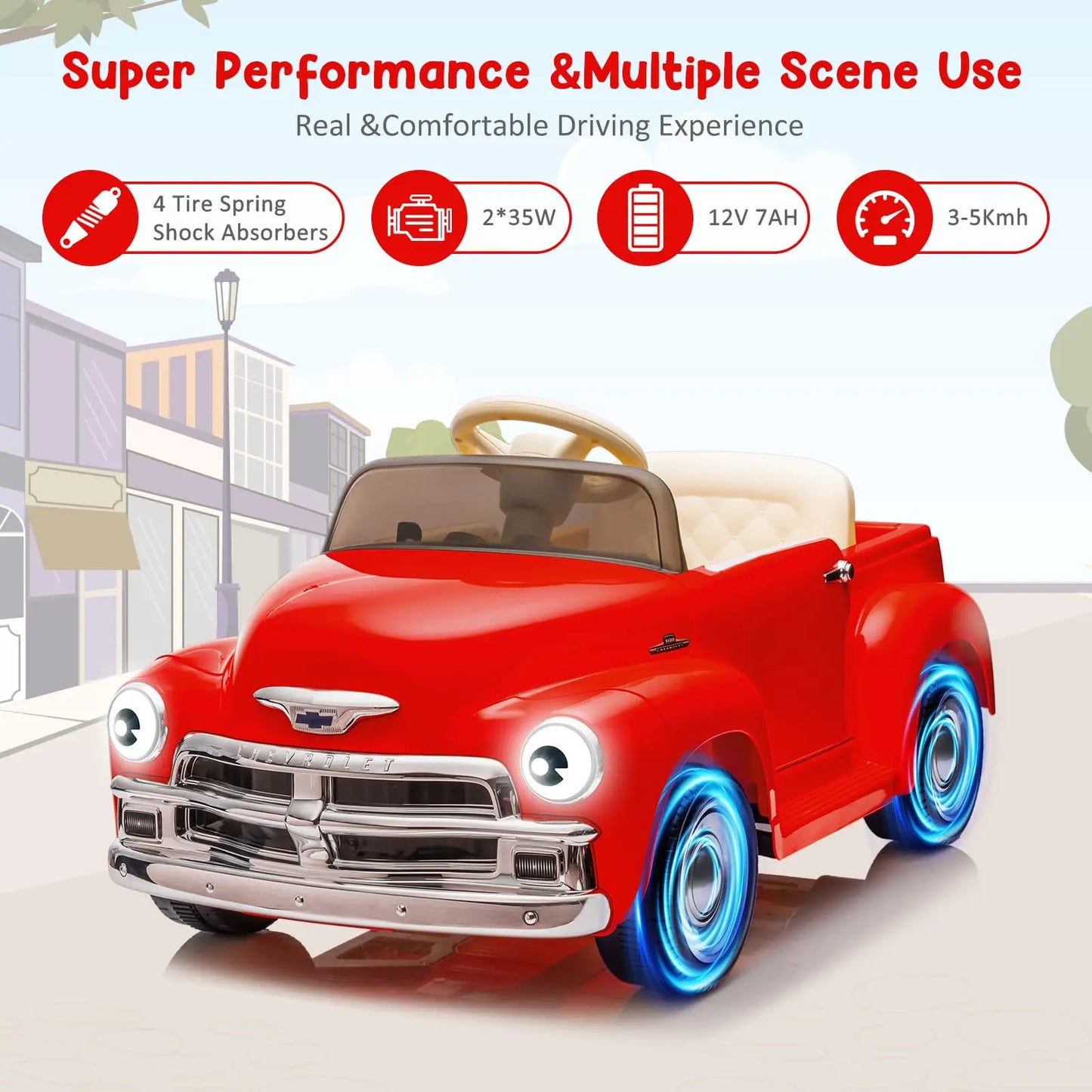 12V Vintage Retro Kids Ride-On Car with Suspension & Lights | Kids Rider(Age - 3 to 8 Years)