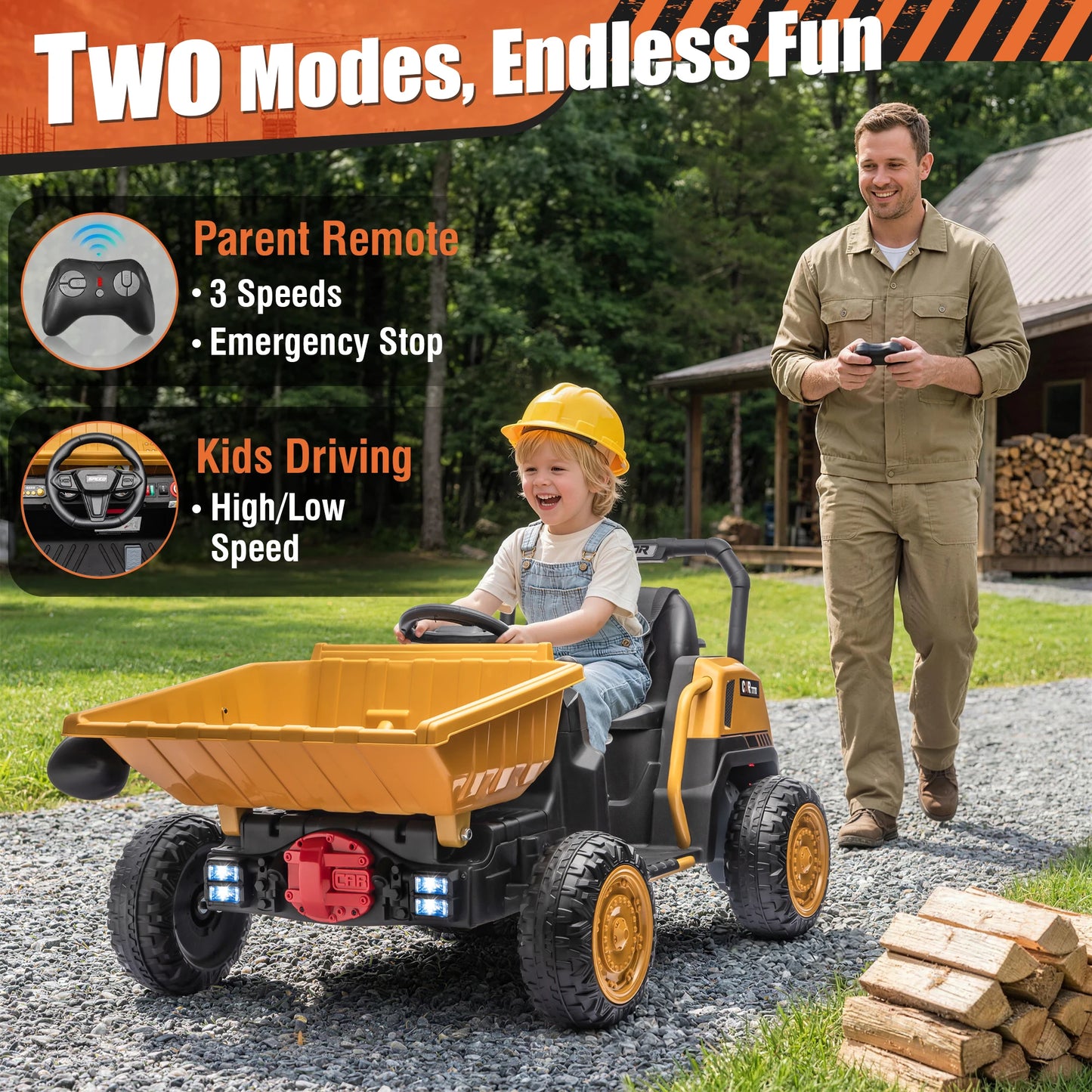 24V Kids Ride-On Dump Truck w/ Remote, Metal Frame , Dump Bed & Shovel (Age: 3 to 9Y)