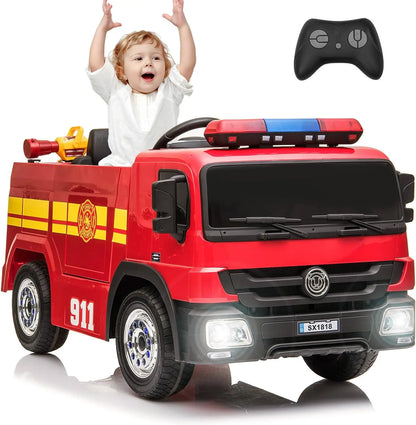 12V Kids Ride-On Fire Truck w/ Remote & Siren(Age: 2 -8Y )