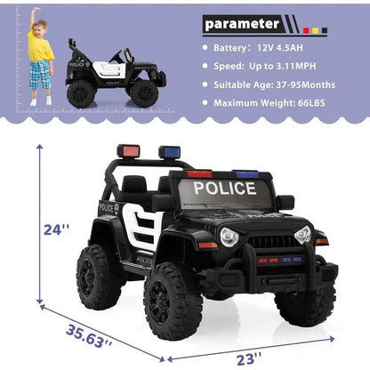 12V Kids Police Ride-On Jeep with Remote Control | Kids Rider