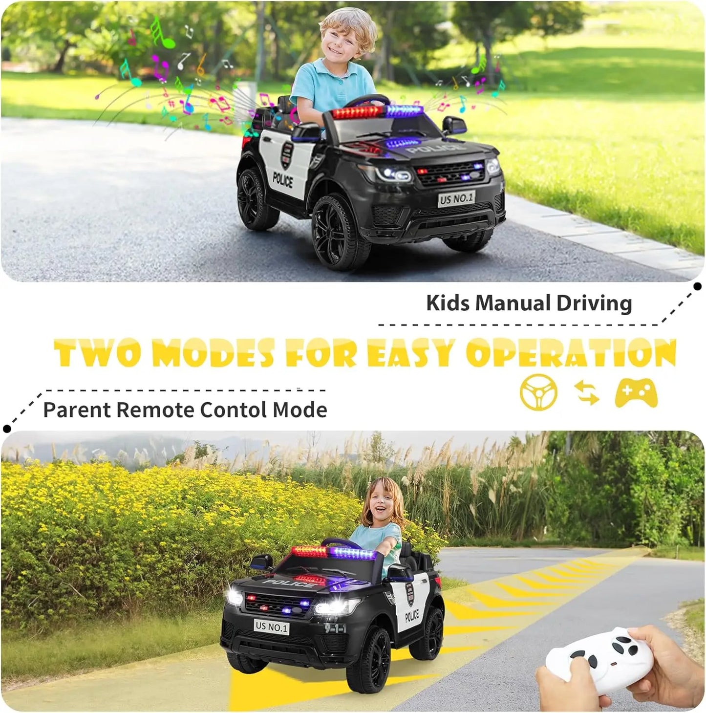 12V Kids Police SUV Ride-On w/ Remote, Siren & LED Lights | 1-Seater