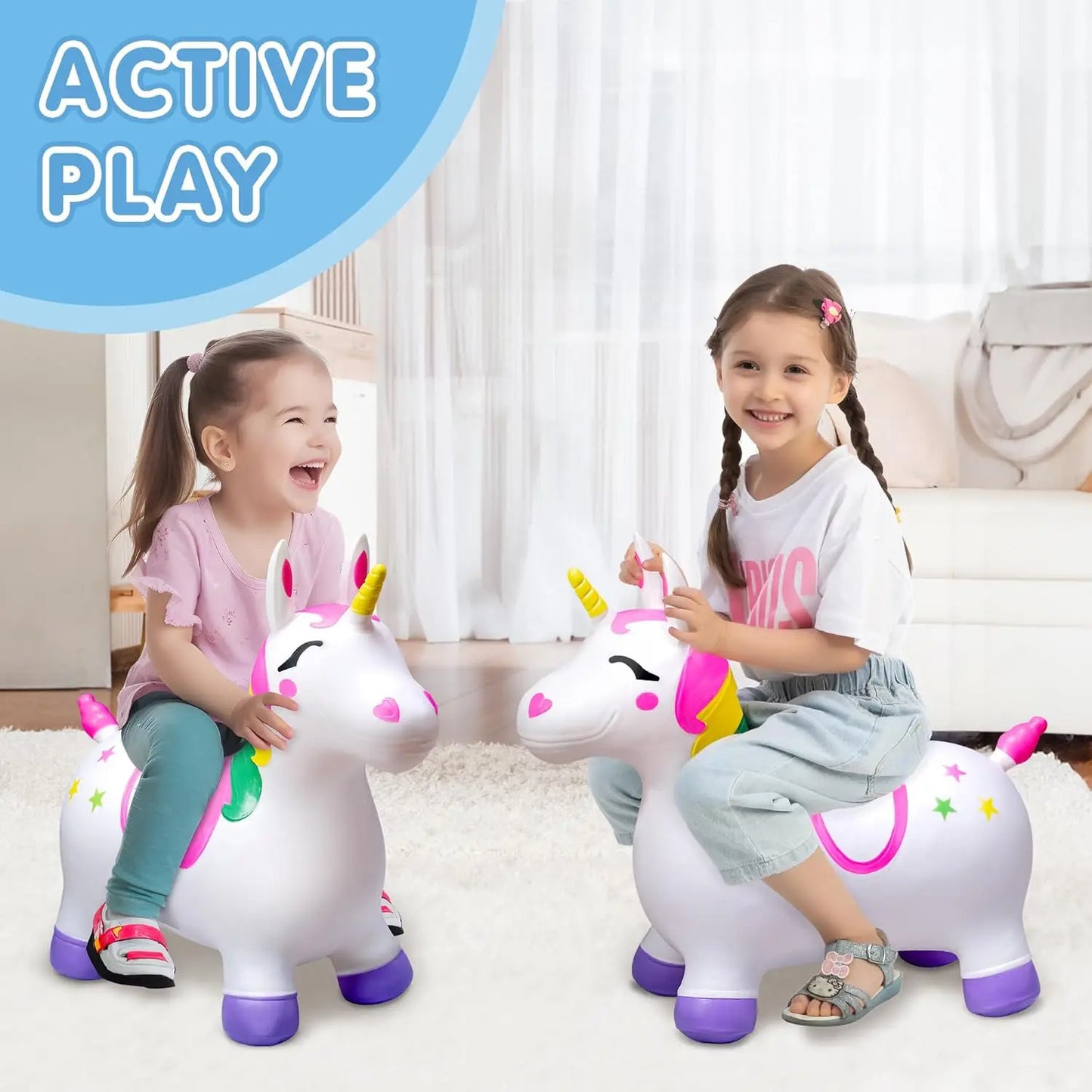 JOYFY Inflatable Unicorn Bouncer for Kids | Ride-On Hopper | Kids Rider
