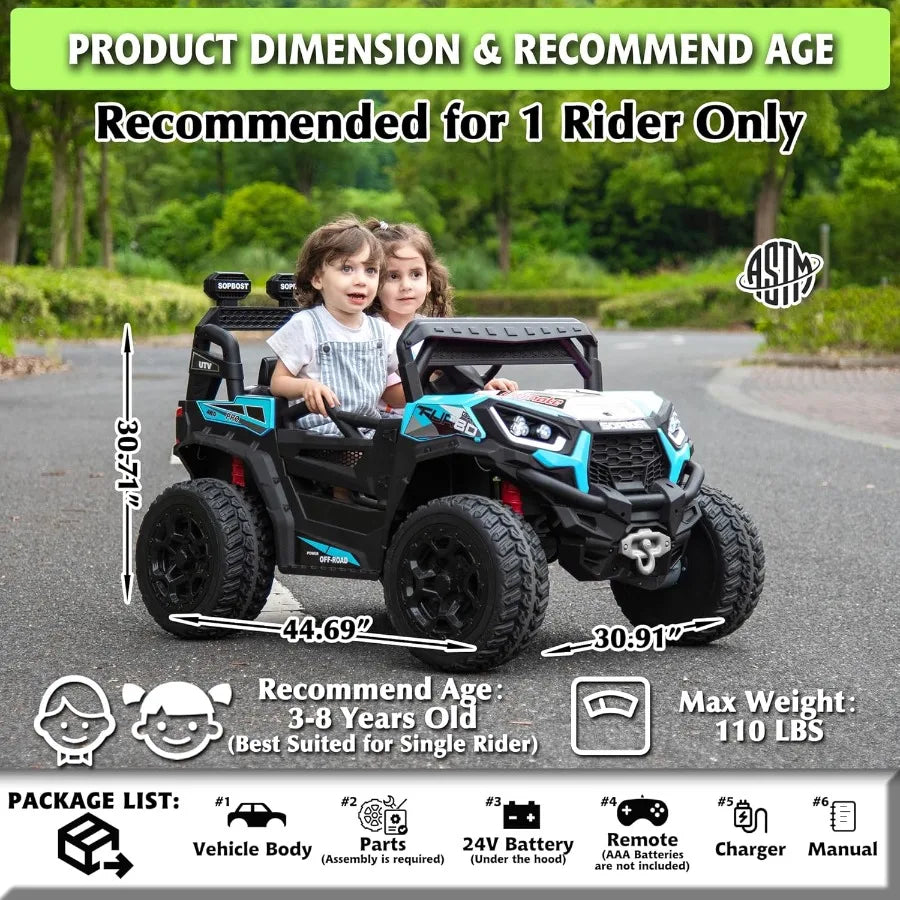 24V 4WD Kids Ride-On UTV w/ Remote & Music | Kids Rider