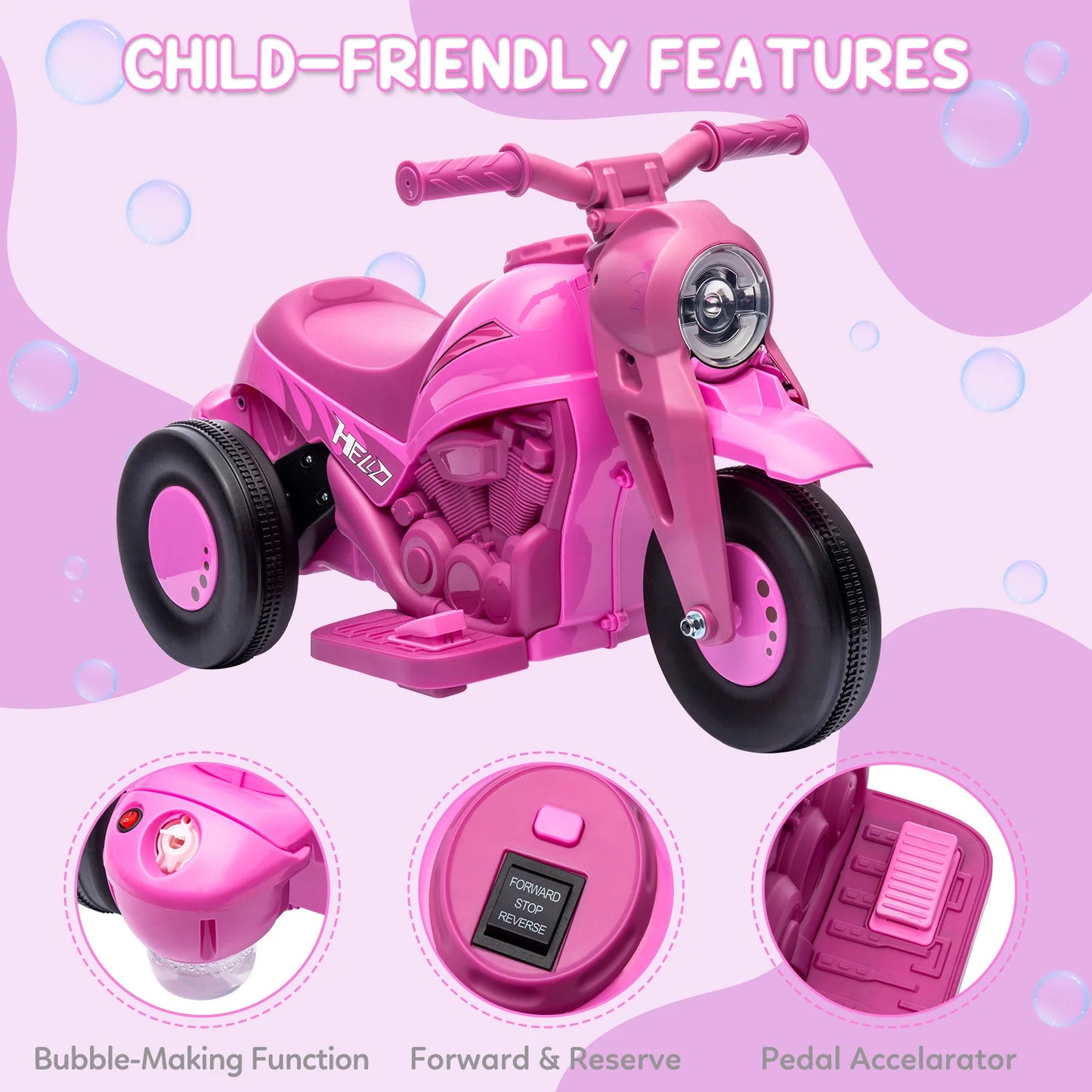 6V Ride-On Bubble Motorcycle for Toddlers & Kids | 3-Wheel Electric Bike | Kids Rider
