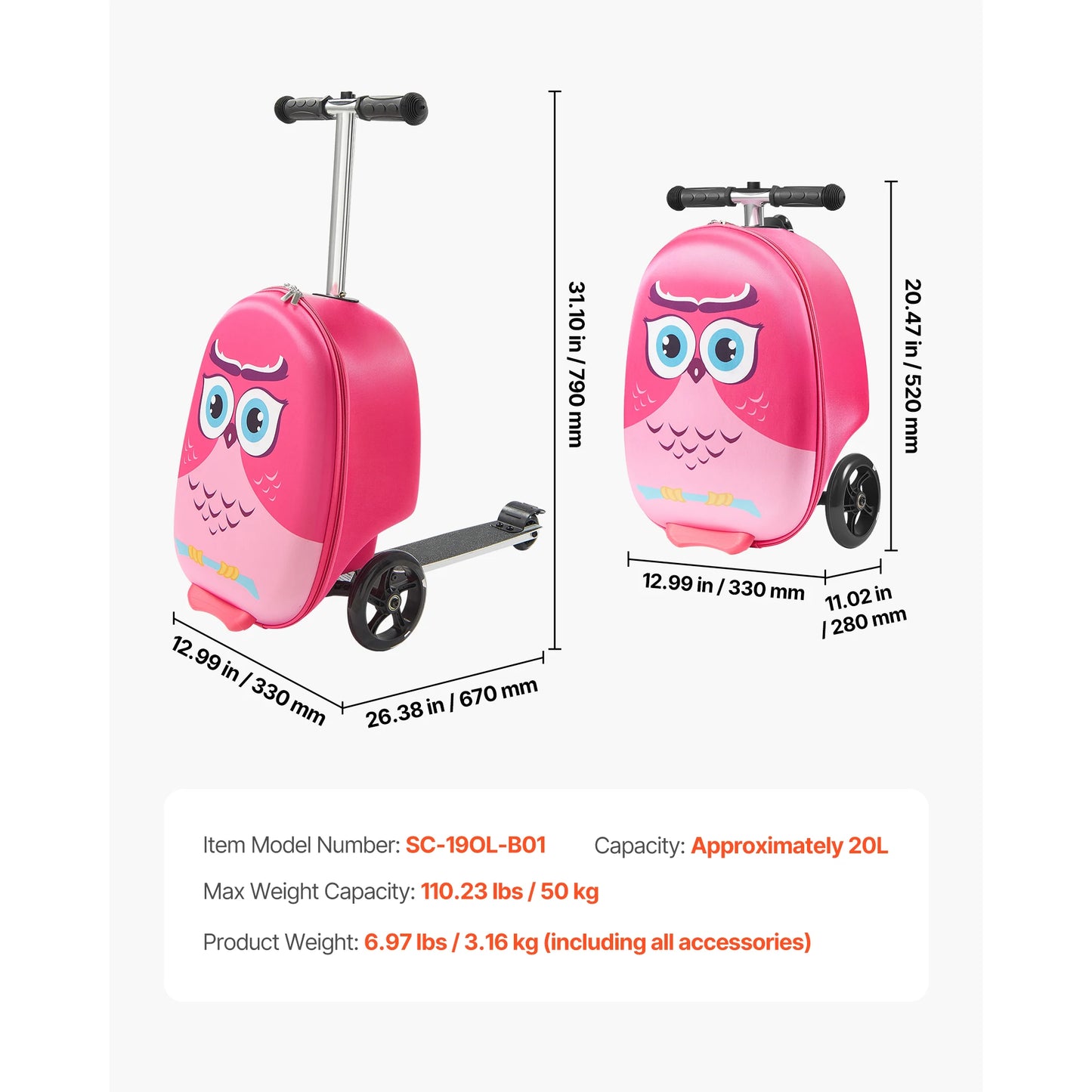 Kids Ride-On Scooter Suitcase | 20L Carry-On with Flashing Wheels | Kids Rider