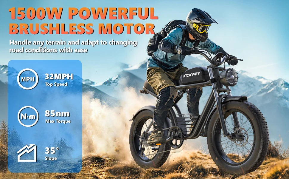 KICKWEY 48V K7 1500W Mountain Electric Bike for Teens & Adult - Fat Tire E-Bike