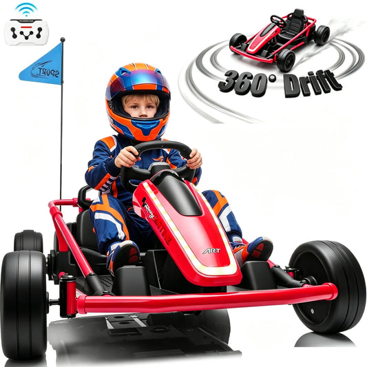 24V 360° Drift Racing Go Kart Ride-On for Kids | 400W Dual Motor | Kids Rider(Best Selling)