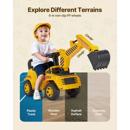 Toddler Ride-On Excavator | Foot-to-Floor Digger with Helmet | Kids Rider