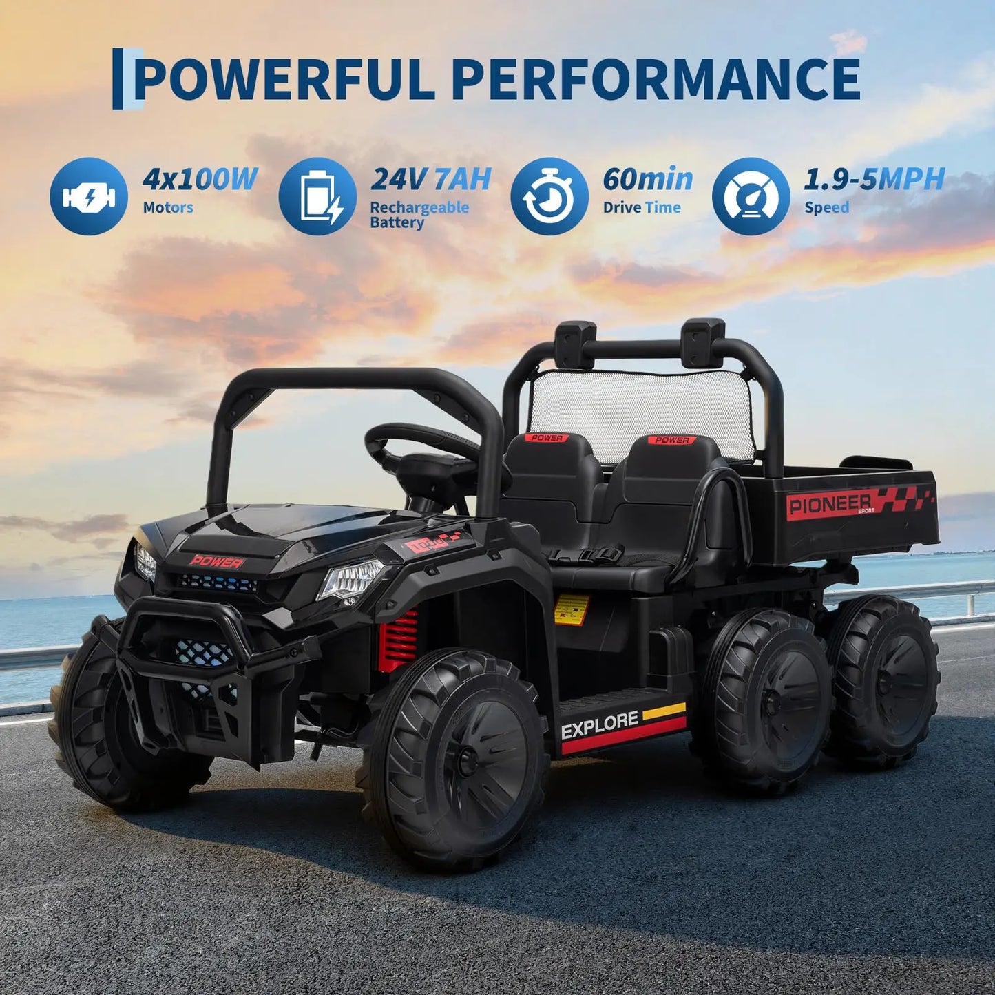 24V 4WD  Electric Ride-on Dump Truck For Kids | 2-Seater With Parental Remote Control | All-Terrain Off-Road Heavy Truck