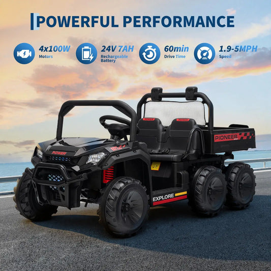 24V 4WD  Electric Ride-on Dump Truck For Kids | 2-Seater With Parental Remote Control | All-Terrain Off-Road Heavy Truck