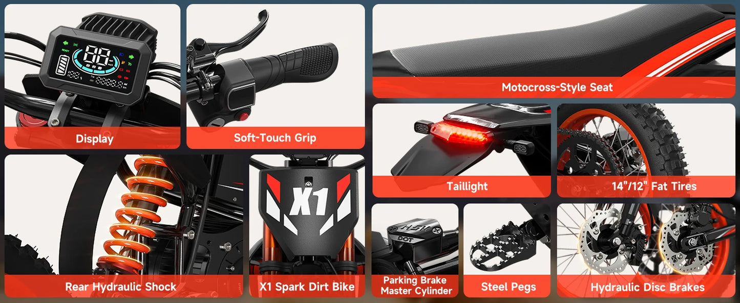 QRONGE X1 Spark 60V - 4500W Electric Dirt Bike for Teens & Adults | 50MPH w/Fat Tire Electric Motorcycle