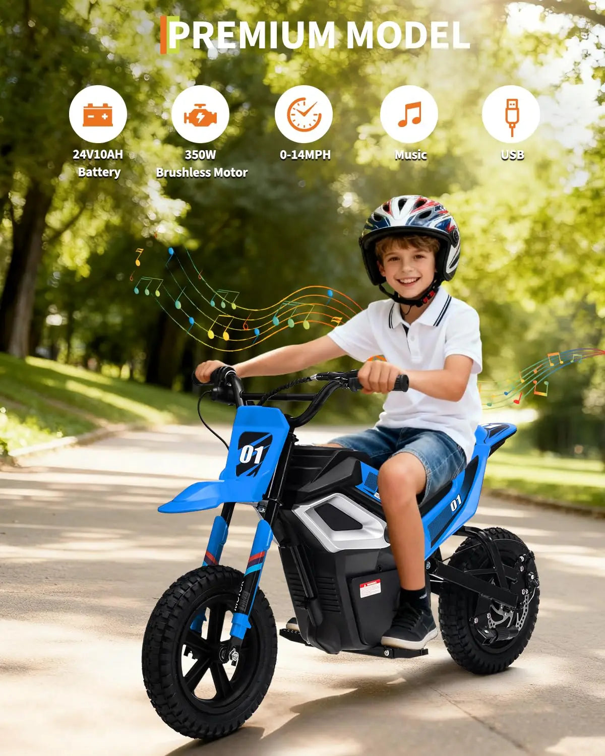 24V 350W Kids Electric Dirt Bike for Ages 6–14 | 14 MPH | Kids Rider