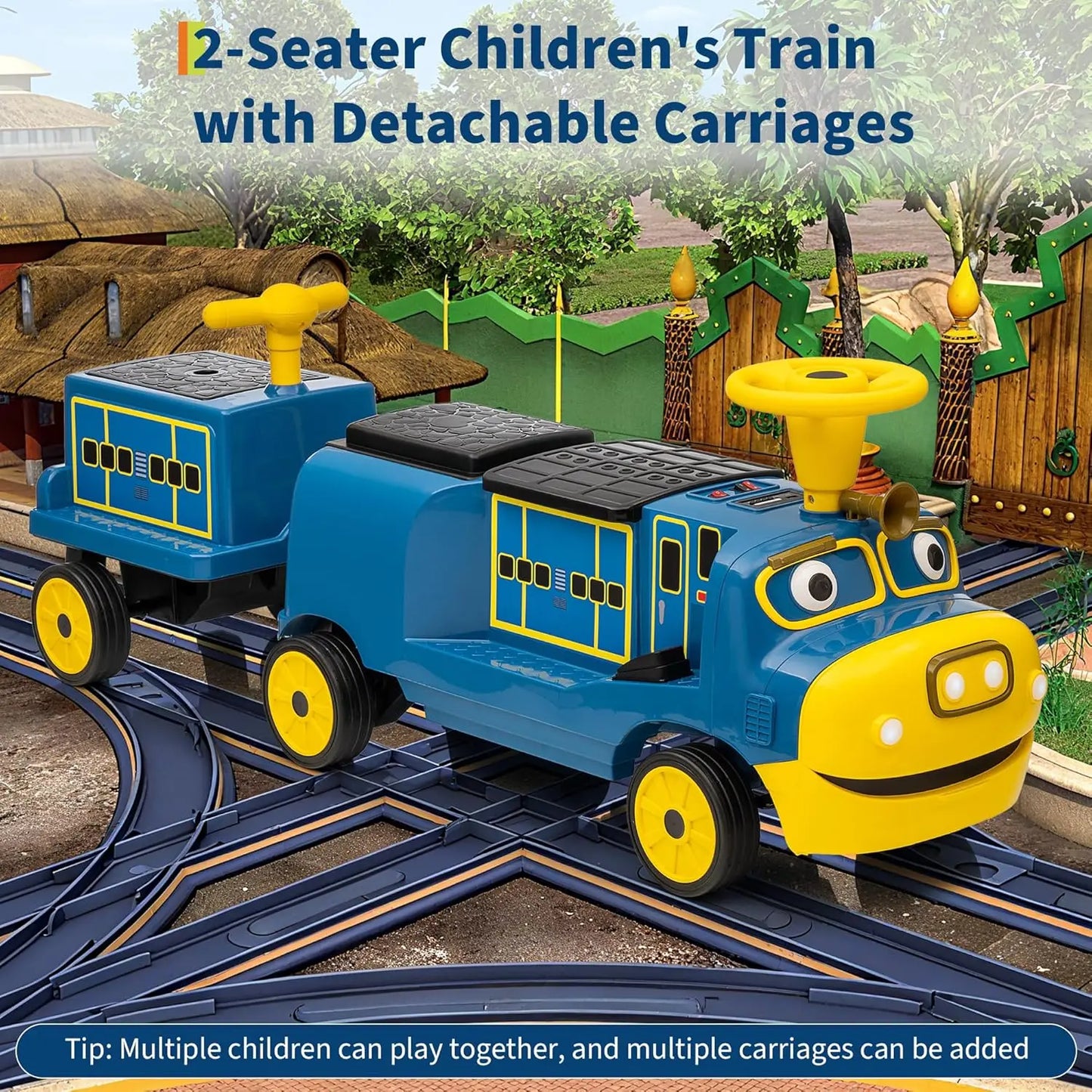 12V 3-Seater Ride On Train for Kids | Ride On Toy Car with 2 Speeds One-Button Start | Best Gift for Toddlers