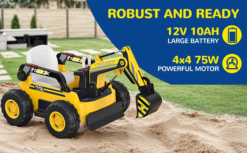 12V 4WD Kids Ride-On Excavator with Remote | Age 3-8 (Best Gift Gift for Kids)