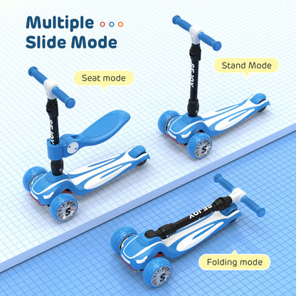 Kids 3-Wheel Scooter w/ LED Wheels & Seat Adjustable | Sit/Stand Child Toddler Toy