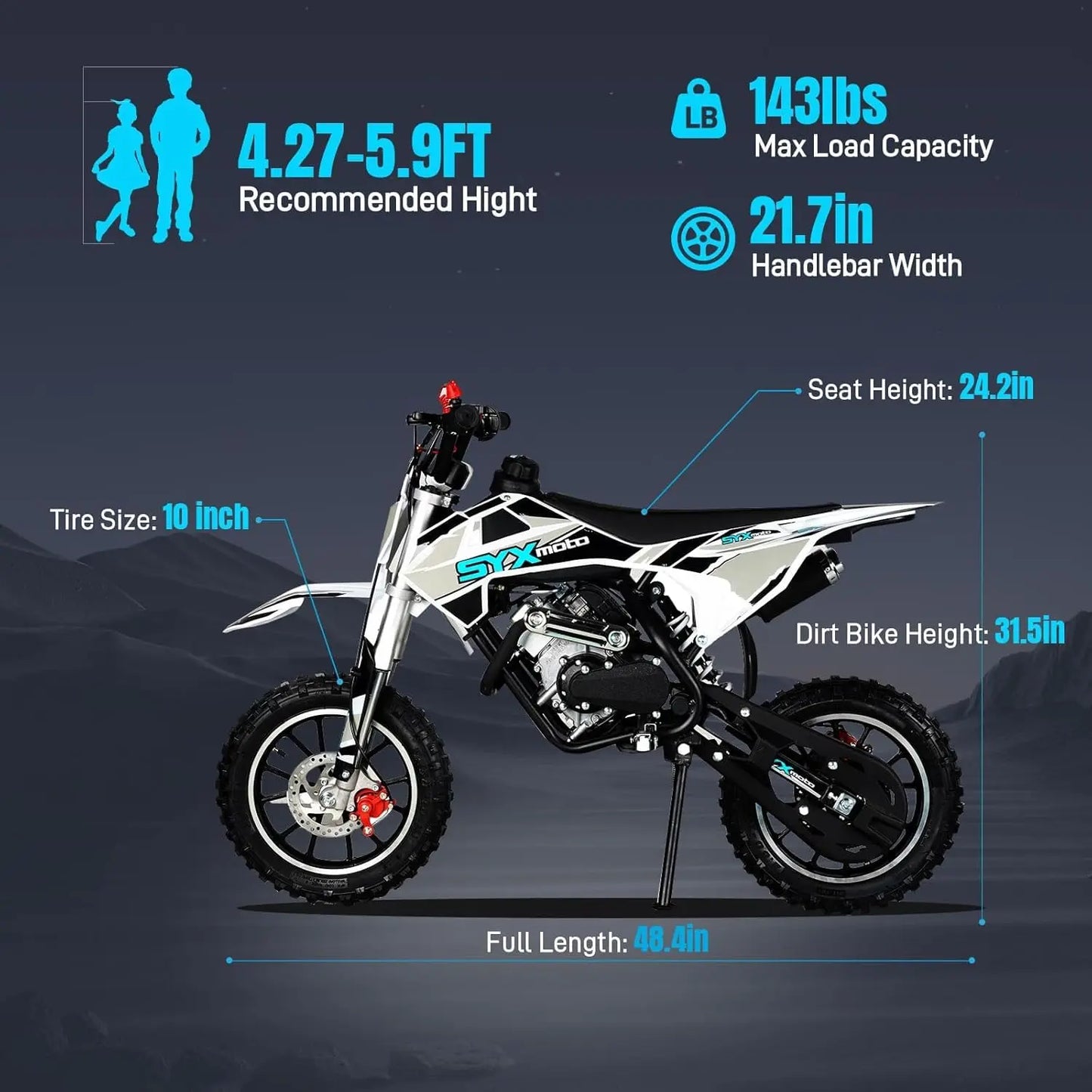 High End 58cc Dirt Bike for Kids | 4-Stroke Gas Powered Mini Pit Bike for Off Road Drive