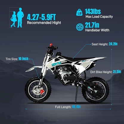 High End 58cc Dirt Bike for Kids | 4-Stroke Gas Powered Mini Pit Bike for Off Road Drive