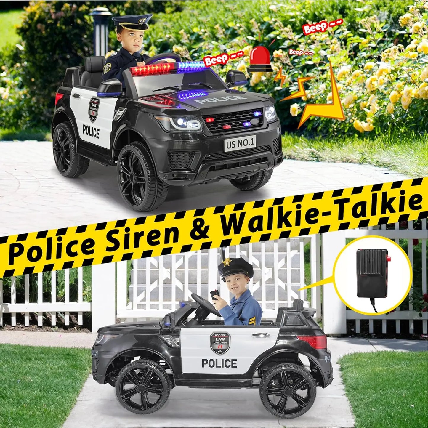 12V Kids Police SUV Ride-On w/ Remote, Siren & LED Lights | 1-Seater
